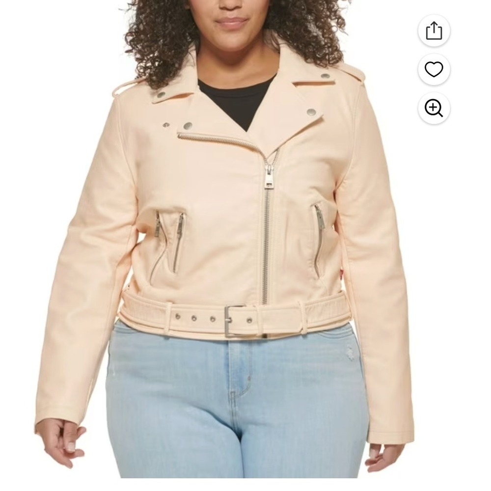 NWT Levi's Moto Jacket Womens 3X Peach Faux Leather Belted Asymmetric LW8WU808‎